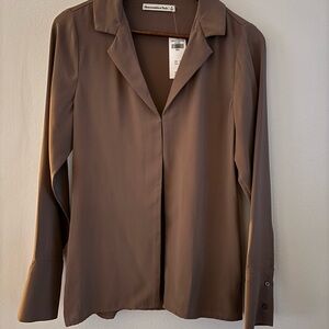 Abercrombie & Fitch Brown Button Down Shirt Fitted Notched Collar